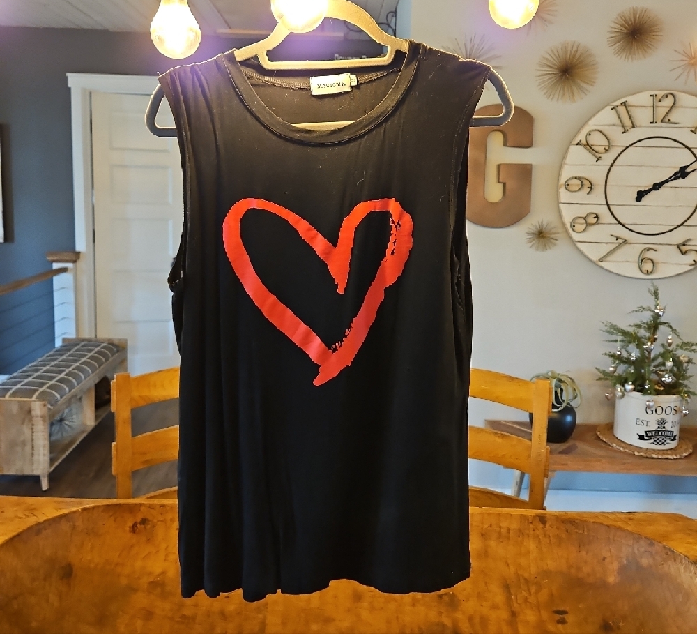 Black Sleeveless Top with Red Heart